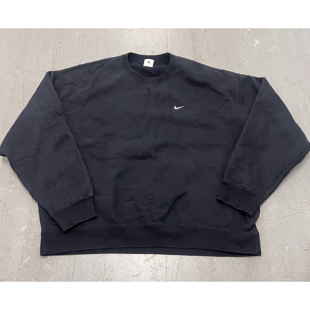 Nike Club Sweatshirt Mens 2XL Black Fleece Lined Swoosh Logo Ribbed Standard Fit